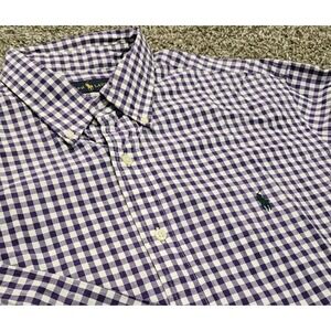Mens Polo Ralph Lauren Long Sleeve Purple White Gingham Check Large Preppy